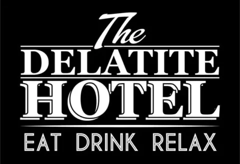white text on black background The Delatite Hotel Eat Drink Relax